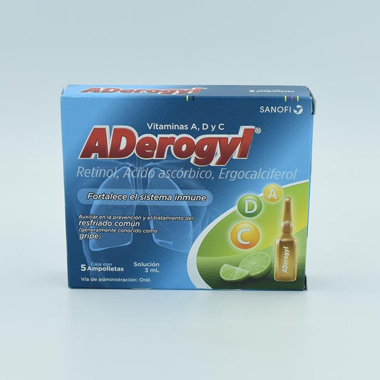 ADEROGYL CAJA CON 5 AMPULAS SOLUCION ORAL (RETINOL,ACIDO ASCORBICO,ERGOCALCIFEROL)