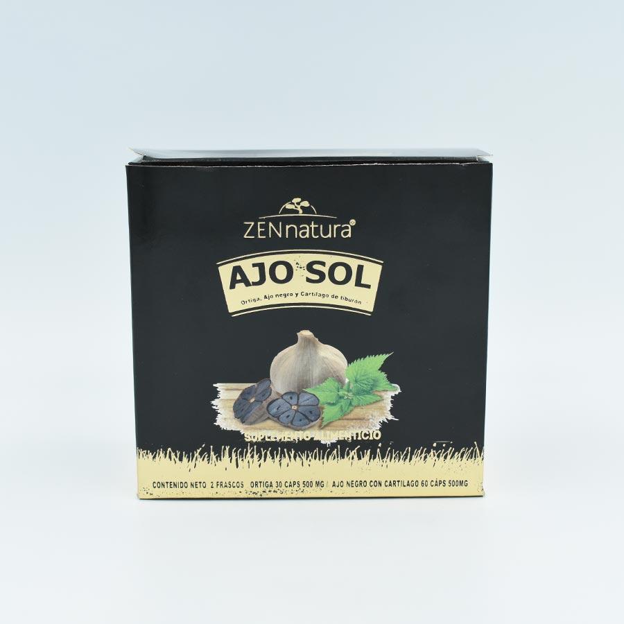 AJO SOL 500MG CAJA CON 2 FRASCOS CON 90 CAPSULAS (ORTIGA, AJO NEGRO Y CARTILAGO DE TIBURON)