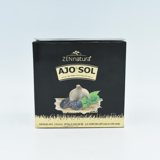 AJO SOL 500MG CAJA CON 2 FRASCOS CON 90 CAPSULAS (ORTIGA, AJO NEGRO Y CARTILAGO DE TIBURON)