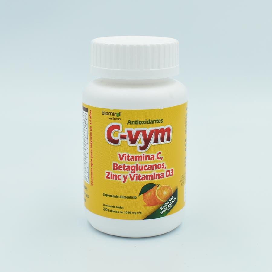 VITAMINA C, BETAGLUCANOS, ZINC Y VITAMINA D3 FRASCO CON 30 TABLETAS MASTICABLES (C-VYM)